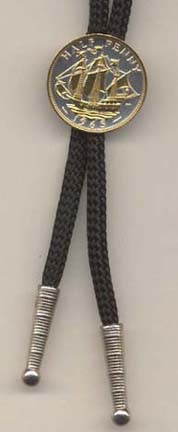 British Penny “Sailing Ship” Two Tone Coin Bolo Tie