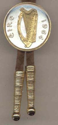 Irish Penny "Harp" (1967) Two Tone Coin Bolo Tie