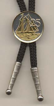 Cayman Islands 25 Cent “Sail Boat” Two Tone Coin Bolo Tie