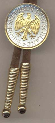 German 1 Mark "Eagle" Two Tone Coin Bolo Tie