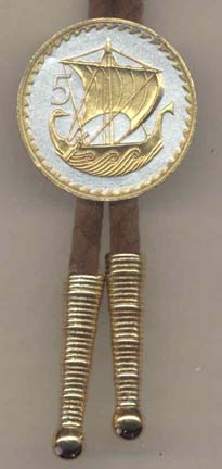 Cyprus 5 Mils "Viking Ship" Two Tone Coin Bolo Tie