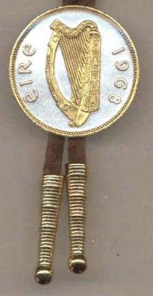 Irish Penny "Harp" (1968) Two Tone Coin Bolo Tie