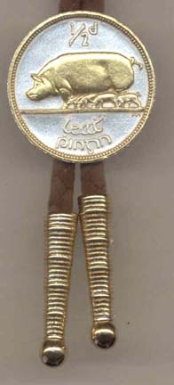 Irish Penny "Pig and Piglets" Two Tone Coin Bolo Tie