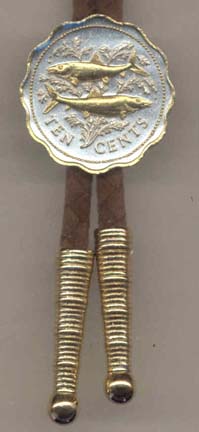 Bahamas 10 Cent "Bone Fish" Two Tone Coin Bolo Tie