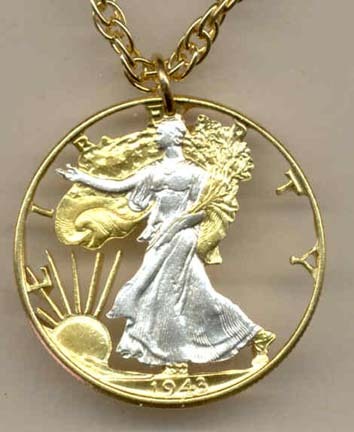U.S. Walking Liberty Half Dollar Two Tone Coin Cut Out with 24" Chain