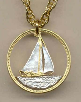 Bahamas 25 Cent Two Tone Coin Cut Out with 18" Chain