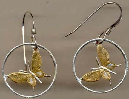 Papa New Guinea 1 Toea “Butterfly” Two Toned Coin Cut Out Earrings