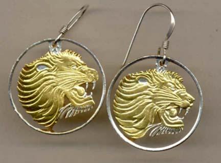 Ethiopia 25 Cent "Lion Head" Two Toned Coin Cut Out Earrings