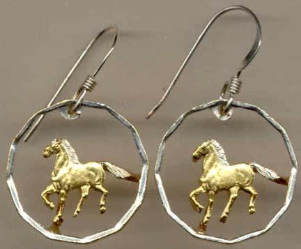 Uruguay 10 Centesimal “Horse“ Two Toned Coin Cut Out Earrings