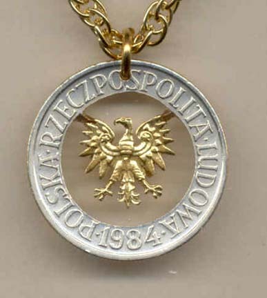 Polish 5 Zlotych Two Tone Coin Cut Out with 18" Chain