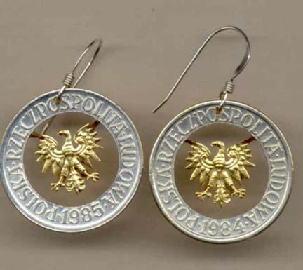 Polish 5 Zlotych "Eagle" Two Toned Coin Cut Out Earrings