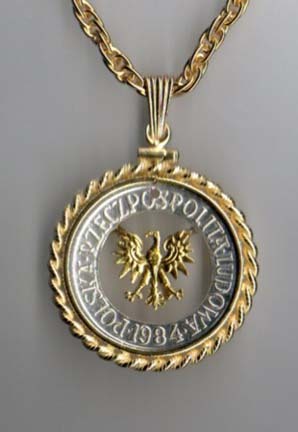 Polish 5 Zlotych Two Tone Cut Out Coin Pendant with 18" Chain
