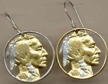 U.S. Nickel  “Indian” Two Toned Coin Cut Out Earrings