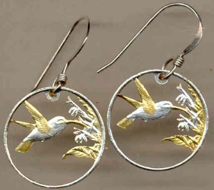 Trinidad & Tobago 1 Cent “Hummingbird” Two Toned Coin Cut Out Earrings