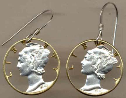 U.S. Mercury Dime Two Toned Coin Cut Out Earrings