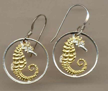 Singapore 10 Cent “Sea Horse” Two Toned Coin Cut Out Earrings