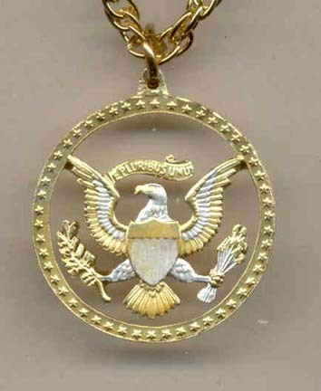 Kennedy Half Dollar "Eagle & Stars" Two Tone Coin Cut Out with 24" Chain