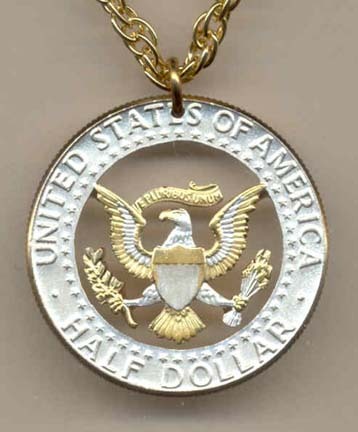 Kennedy Eagle Half Dollar (Full Rim) Two Tone Coin Cut Out with 24" Chain
