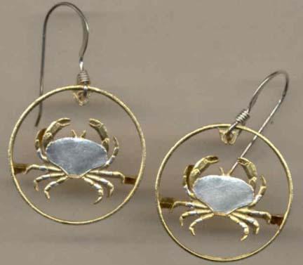 Guernsey Penny "Crab" Copper Two Tone Coin Cut Out Earrings