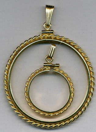 Simulated Rope Style Gold Filled Coin Necklace Bezel / Pendant (Silver Dollar Size)