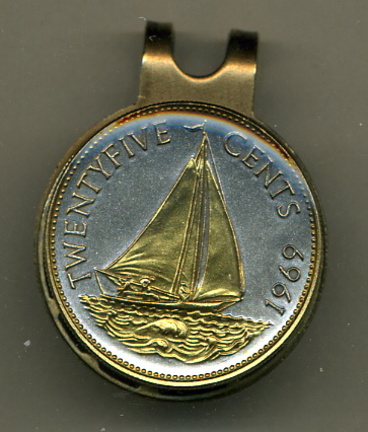 Bahamas 25 Cent "Sail Boat" Two Tone Coin Golf Ball Marker