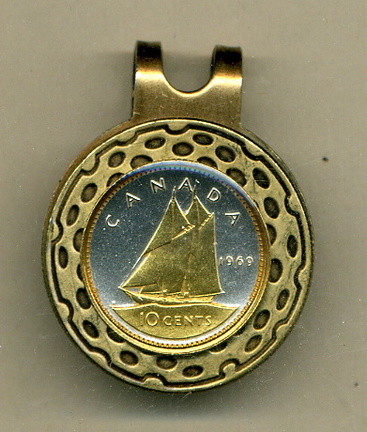 Canadian 10 Cent 'Bluenose Sail Boat' Two Tone Coin Golf Ball Marker