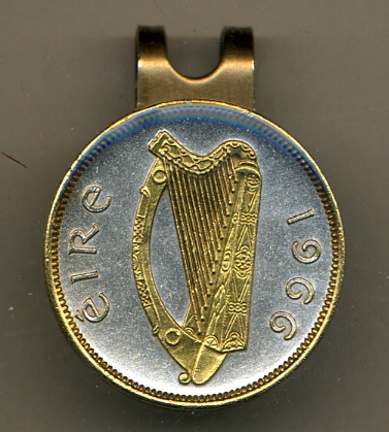 Irish 1/2 Penny "Harp" Two Tone Coin Golf Ball Marker