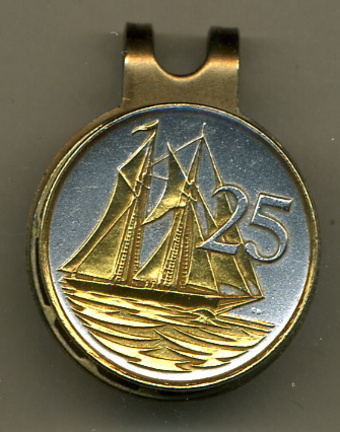 Cayman Islands 25 Cent "Sail Boat" Two Tone Coin Golf Ball Marker