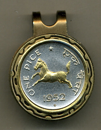 India 1 Pice 'Horse' Two Tone Coin Golf Ball Marker