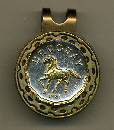 Uruguay 10 Centesimal 'Horse' Two Tone Coin Golf Ball Marker