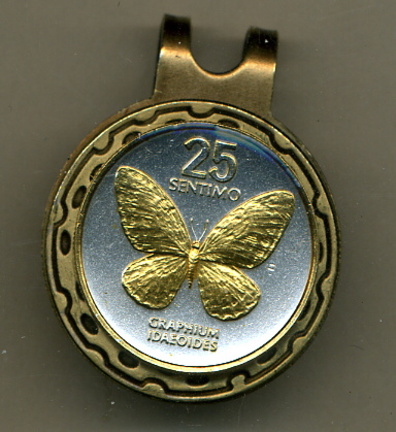Philippines 25 Sentimos 'Butterfly' Two Tone Coin Golf Ball Marker