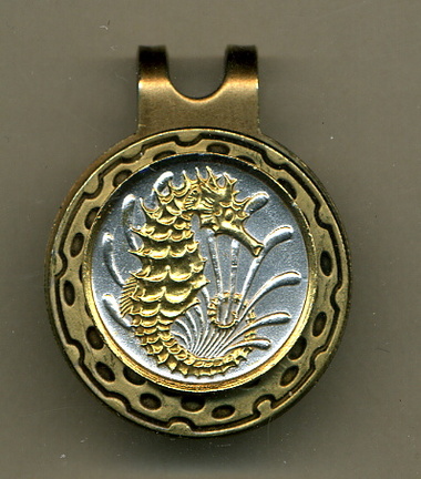 Singapore 10 cent "Sea Horse" Two Tone Coin Golf Ball Marker