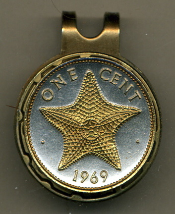 Bahamas 1 Cent "Star Fish" Two Tone Coin Golf Ball Marker