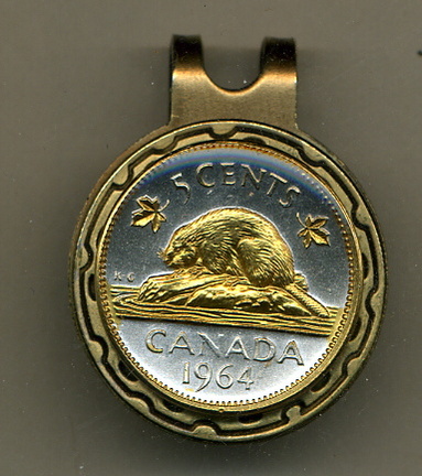 Canadian Nickel "Beaver" Two Tone Coin Golf Ball Marker