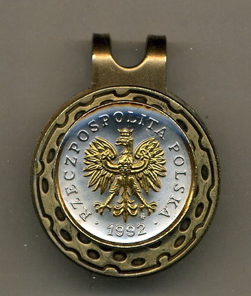 Polish 5 Groszy 'Eagle with Crown' Two Tone Coin Golf Ball Marker