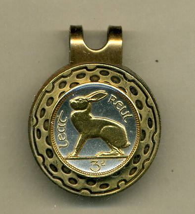 Ireland 3 Pence 'Rabbit' Two Tone Coin Golf Ball Marker