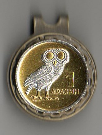 Greek 1 Drachma "Owl" Two Tone Coin Ball Marker