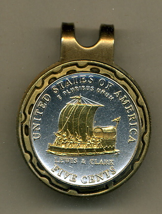 New Jefferson Nickel 'Keel Boat' 2004 Two Tone Coin Golf Ball Marker