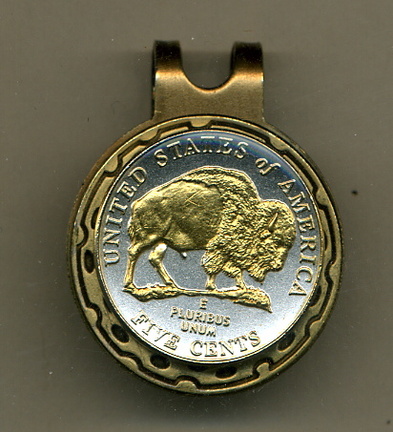 New Jefferson Nickel 'Bison' 2005 Two Tone Coin Golf Ball Marker