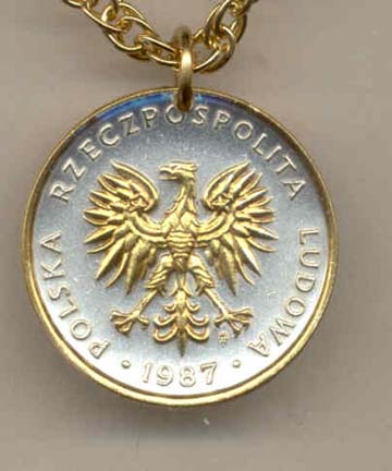 Polish 5 Zlotych "Eagle" Two Tone Coin Pendant with 18" Chain