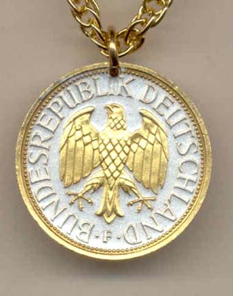 German 1 Mark "Eagle" Two Tone Coin Pendant with 18" Chain