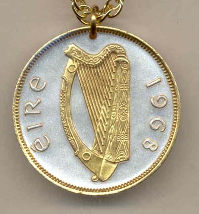 Irish Penny "Harp" Two Tone Coin Pendant with 24" Chain