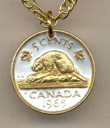 Canadian Nickel "Beaver" Two Tone Coin Pendant with 18" Chain 