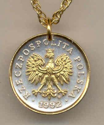 Polish 5 Groszy "Eagle with Crown" Two Tone Coin Pendant with 18" Chain 