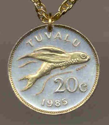Tuvalu 20 Cent "Flying Fish" Coin Pendant with 24" Chain