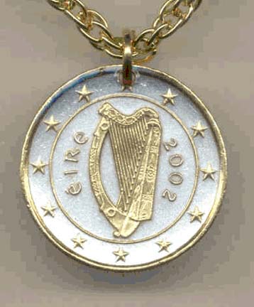 Ireland One Euro Two Tone Coin Pendant with 18" Chain