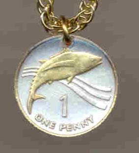 St. Helena Island Penny "Tuna Fish" Coin Pendant with 18" Chain