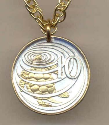 Cayman Islands 10 Cent "Turtle" Two Tone Coin Pendant with 18" Chain