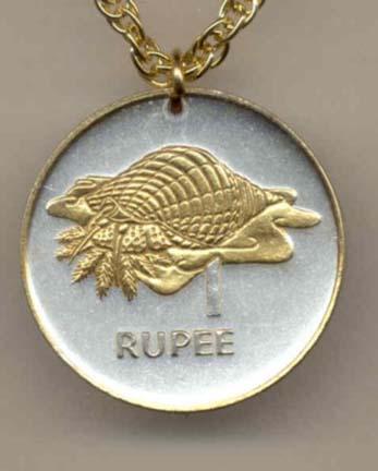 Seychelles 1 Rupee "Conch" Two Tone Coin Pendant with 24" Chain