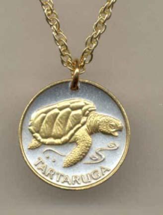 Cape Verde 1 Escudos "Sea Turtle" Two Tone Coin Pendant with 18" Chain